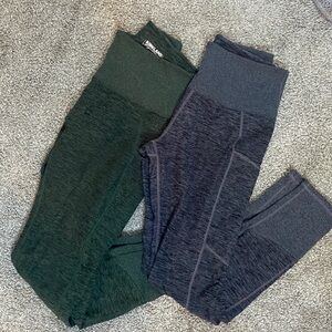 2 PAIR Kirkland Signature Women's Brushed Knit Leggings (Heather Grey & Green S)